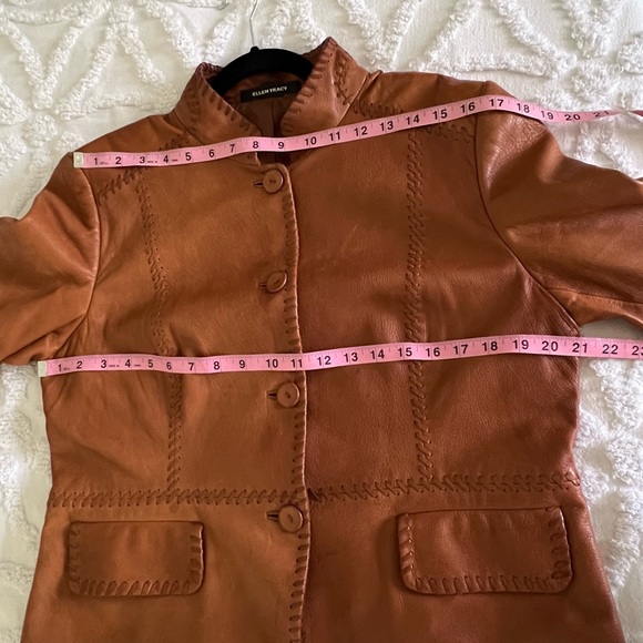 Ellen Tracy Vtg Camel Soft Leather Whipstitch Retro Bohemian Jacket Size 14 - Picture 11 of 13